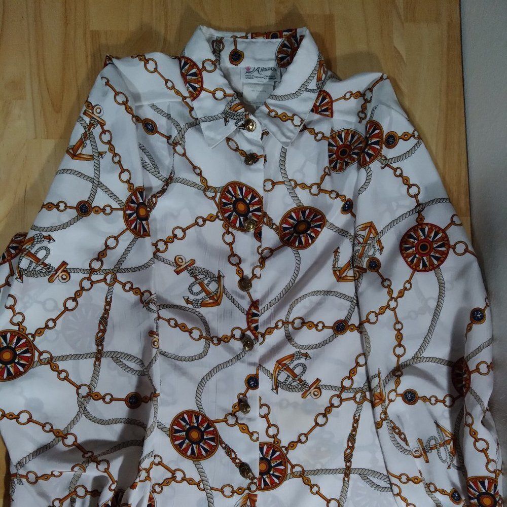 Vintage J'Allaird's Nautical Ropes Compass Pattern Polyester Disco Shirt
